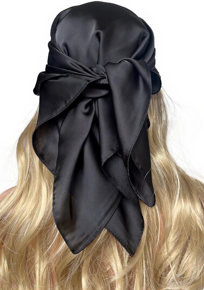 Chung Women's Square Satin Scarf 27.5" Bandanas Solid 50s Retro Neck Scarves Emulation Silk Handbag Hair Ribbons Necktie - Image 2